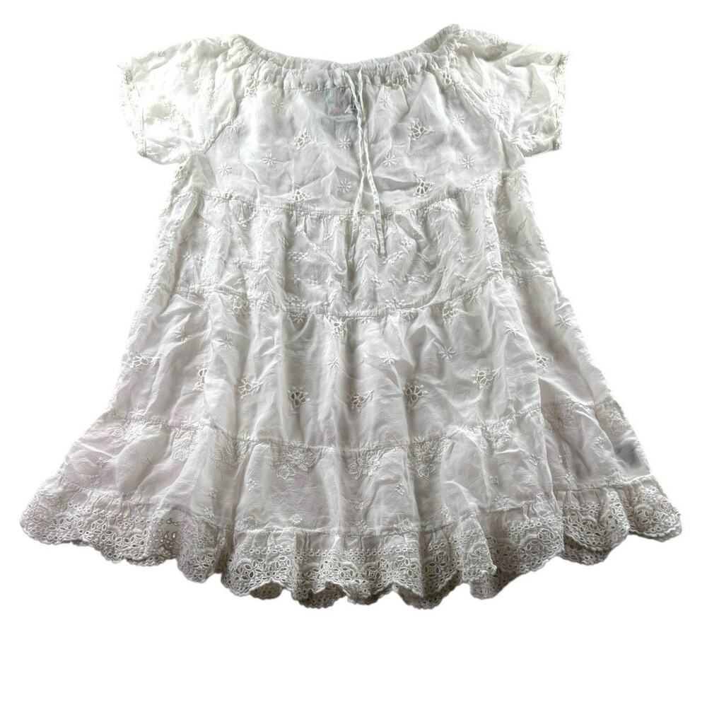 Johnny Was Embroidered Tunic Womens S White Cupra Rayon Eyelet Boho Peasant Top
